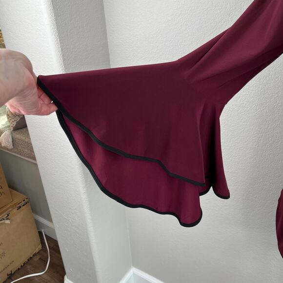 Sam & Jess Maroon Wine Contrast Trim Round Hem Bell Sleeve Blouse Top Small NWT - Picture 8 of 16